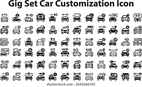 car Customization Icon Design.eps coleção, esboços, ilustrações do logotipo, símbolos da web, estilo de contorno pictogramas pacote isolado no fundo branco. Gráficos vetoriais. ilustração de stock