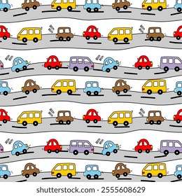 car cute on the road pattern vector