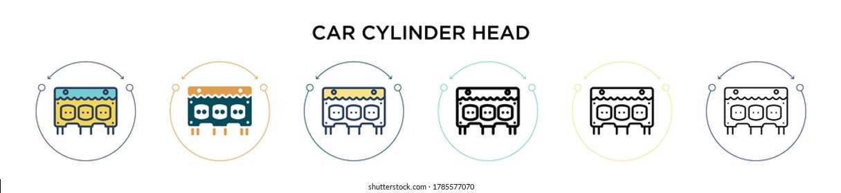 Car cylinder head icon in filled, thin line, outline and stroke style. Vector illustration of two colored and black car cylinder head vector icon design can be used for mobile, ui, web