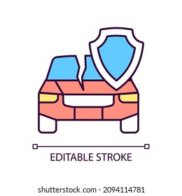 Car damage insurance RGB color icon. Road accident insurance protection. Automobile repair coverage policy. Isolated vector illustration. Simple filled line drawing. Editable stroke. Arial font used