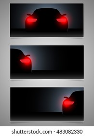 The car in the dark. Banner set. Vector illustration.