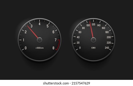 Car dasboard. Tachometer and speedometer. Vector template for your design.