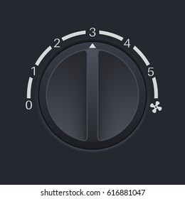 Car dashboard black switch. Fan speed selector. Vector 3d illustration