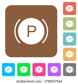 Car dashboard brake warning indicator flat icons on rounded square vivid color backgrounds.