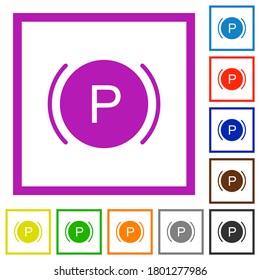 Indicador de aviso de freno del salpicadero del coche iconos de color plano en marcos cuadrados sobre fondo blanco
