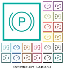 Iconos de color plano del indicador de aviso de freno del salpicadero del coche en contornos de forma circular. 12 íconos adicionales incluidos.