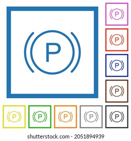 Car dashboard brake warning indicator flat color icons in square frames on white background
