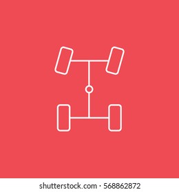 Car Dashboard Chassis Line Icon On Red Background