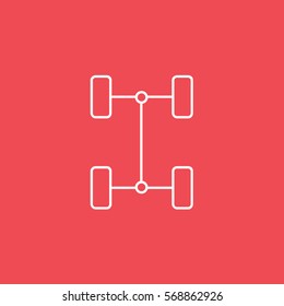 Car Dashboard Chassis Line Icon On Red Background