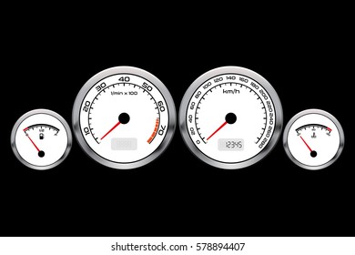 Car dashboard with chrome rings, vector illustration