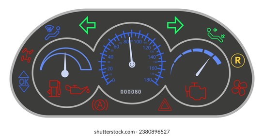 Car dashboard. Car control panel interface. Colored car dashboard icons. Dashboard icons. EPS 10.