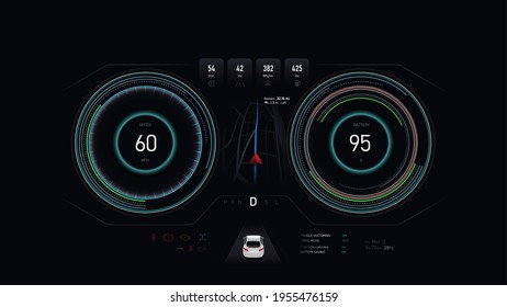 Car dashboard electric vehicle speedometer, Futuristic automobile concept, vector illustration eps 10