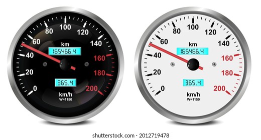 Car dashboard gauges set. Collection of speedometers, tachometers. Vector illustration isolated on white background.