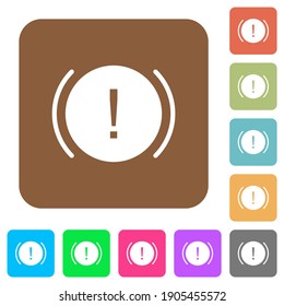 Car dashboard handbrake indicator flat icons on rounded square vivid color backgrounds.