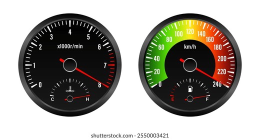 Auto-Armaturenbrett mit hoher Geschwindigkeit. Auto-Panel-Display. Armaturenbrett für Geschwindigkeitsmesser. Tachometer- oder Odometeranzeige. Hochgeschwindigkeitskonzept. Vektorgrafik.