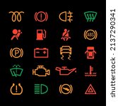 Car dashboard icon engine light abs led oil. Car dashboard sign indicator lamp alert parking symbol set