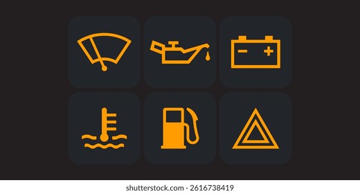 Car dashboard icon set. Vehicle service and warning symbol sign collection. Vector illustration image.
