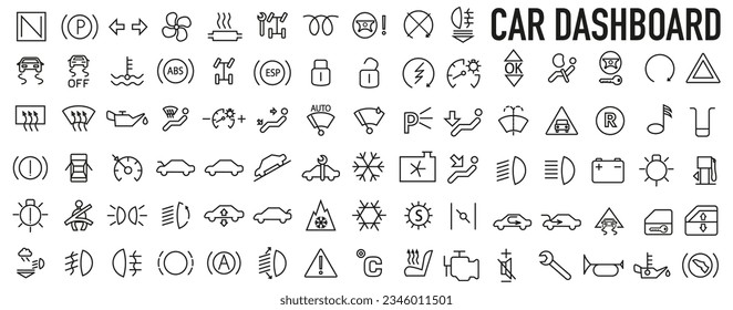 Car dashboard icons. Car control panel interface. Dashboard icons. EPS 10.