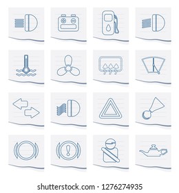 Car Dashboard icons on a piece of paper - vector icons set