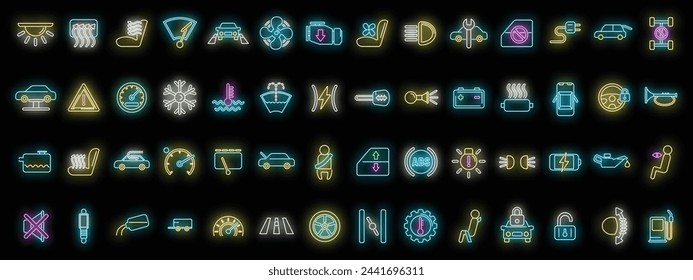 Car dashboard icons set outline vector. Car automobile. Auto transport neon color on black