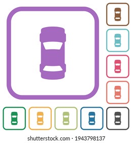 Iconos simples del indicador del tablero de mandos del automóvil en marcos cuadrados redondeados de color en fondo blanco