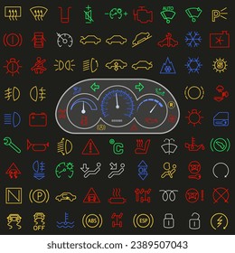 Cockpit-Schnittstelle für Autos. Dashboard-Symbole. Cockpit-Farbsymbole. EPS10.