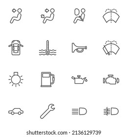 Car dashboard line icons set, Vehicle control panel outline vector symbol collection, linear style pictogram pack. Signs, logo illustration. Set includes icons as Engine Temperature, Fuel Indicator 