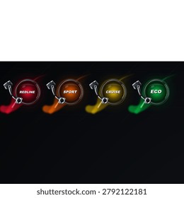 Car dashboard mode buttons with redline sport cruise eco