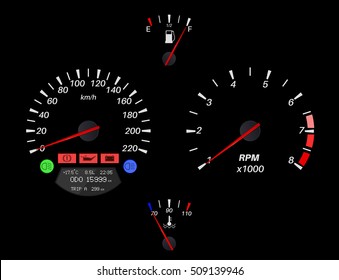 Car dashboard on black background. Vector illustration