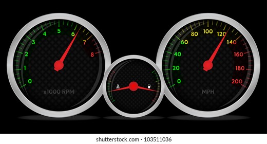 Car dashboard on black, vector, 10eps.