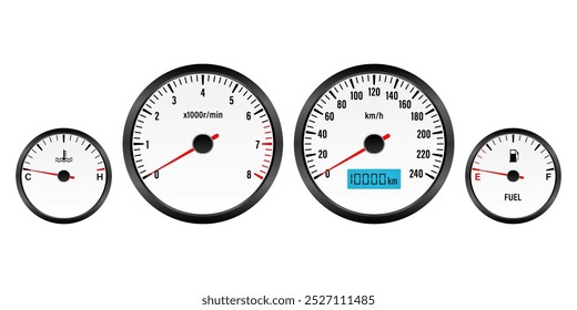 Car Dashboard. Car Panel Display. Car Speedometer Dashboard. Tachometer or Odometer Display. Vector Illustration.