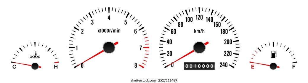 Car Dashboard. Car Panel Display. Car Speedometer Dashboard. Tachometer or Odometer Display. Vector Illustration.