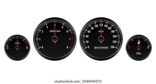 Car Dashboard. Car Panel Display. Car Speedometer Dashboard. Tachometer or Odometer Display. Vector Illustration.