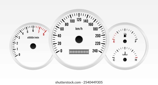 Car Dashboard. Car Panel Display. Car Speedometer Dashboard. Tachometer or Odometer Display. Vector Illustration.