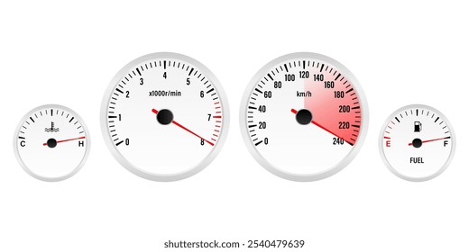 Car Dashboard. Car Panel Display. Car Speedometer Dashboard. Tachometer or Odometer Display. High Speed Concept. Vector Illustration.