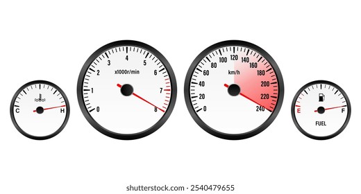 Car Dashboard. Car Panel Display. Car Speedometer Dashboard. Tachometer or Odometer Display. High Speed Concept. Vector Illustration.