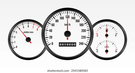 Car Dashboard. Car Panel Display. Car Speedometer Dashboard. Tachometer or Odometer Display. Vector Illustration.