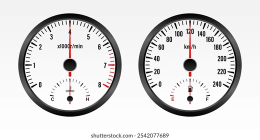 Car Dashboard. Car Panel Display. Car Speedometer Dashboard. Tachometer or Odometer Display. Vector Illustration.