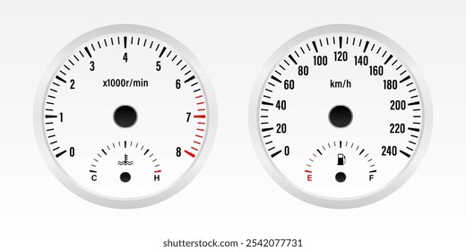 Car Dashboard. Car Panel Display. Car Speedometer Dashboard. Tachometer or Odometer Display. Vector Illustration.