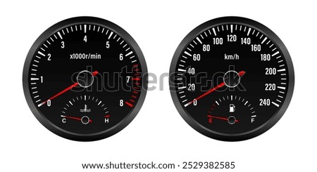 Car Dashboard. Car Panel Display. Car Speedometer Dashboard. Tachometer or Odometer Display. Vector Illustration.