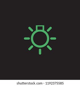 Car dashboard panel icon on a black background. Icon of the lights on.