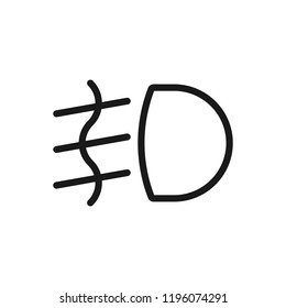 Car dashboard panel icon on a black background. Rear fog light symbol.