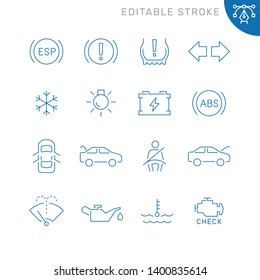 Car dashboard related icons. Editable stroke. Thin vector icon set, black and white kit