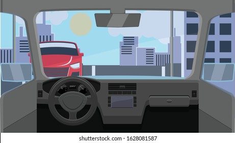 Car dashboard showing streets and building vector