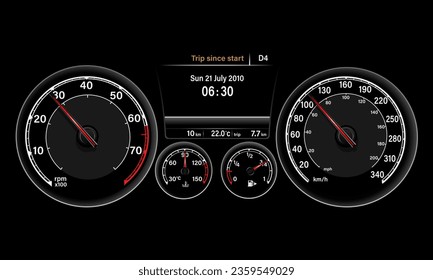 Car dashboard speedmeter technology design modern futuristic on boack background vector illustration.