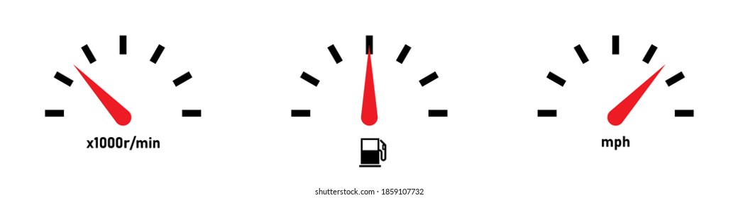 Car Dashboard. Car Speedometer Icon Set. RPM KMPH Icons. Vector Graphic.  EPS 10