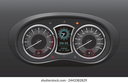 Car Dashboard, Car Speedometer, realistic vector illustration isolated, eps