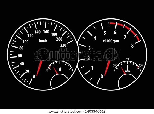 Car dashboard with speedometer,
tachometer, fuel and temperature gauge. Vector
illustration