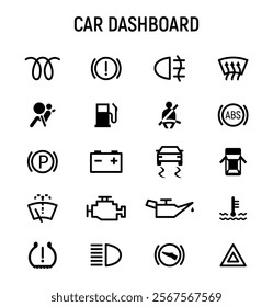 Car Dashboard Symbols and Warning Lights Icon Set for Vehicle Alerts and Indicators