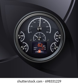 Car dashboard. Tachometer, fuel and temperature gauge. Vector illustration Speedometer. Digital. Customizable Dash Gauge. Black. White. Realistic vector.Display